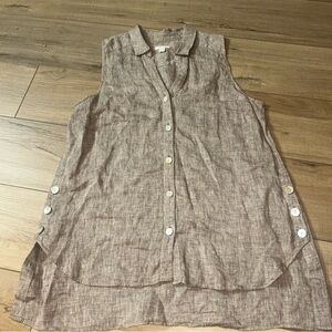 J Jill Love Linen Tunic Top Brown Heathered Mother Of Pearl Buttons Coastal M